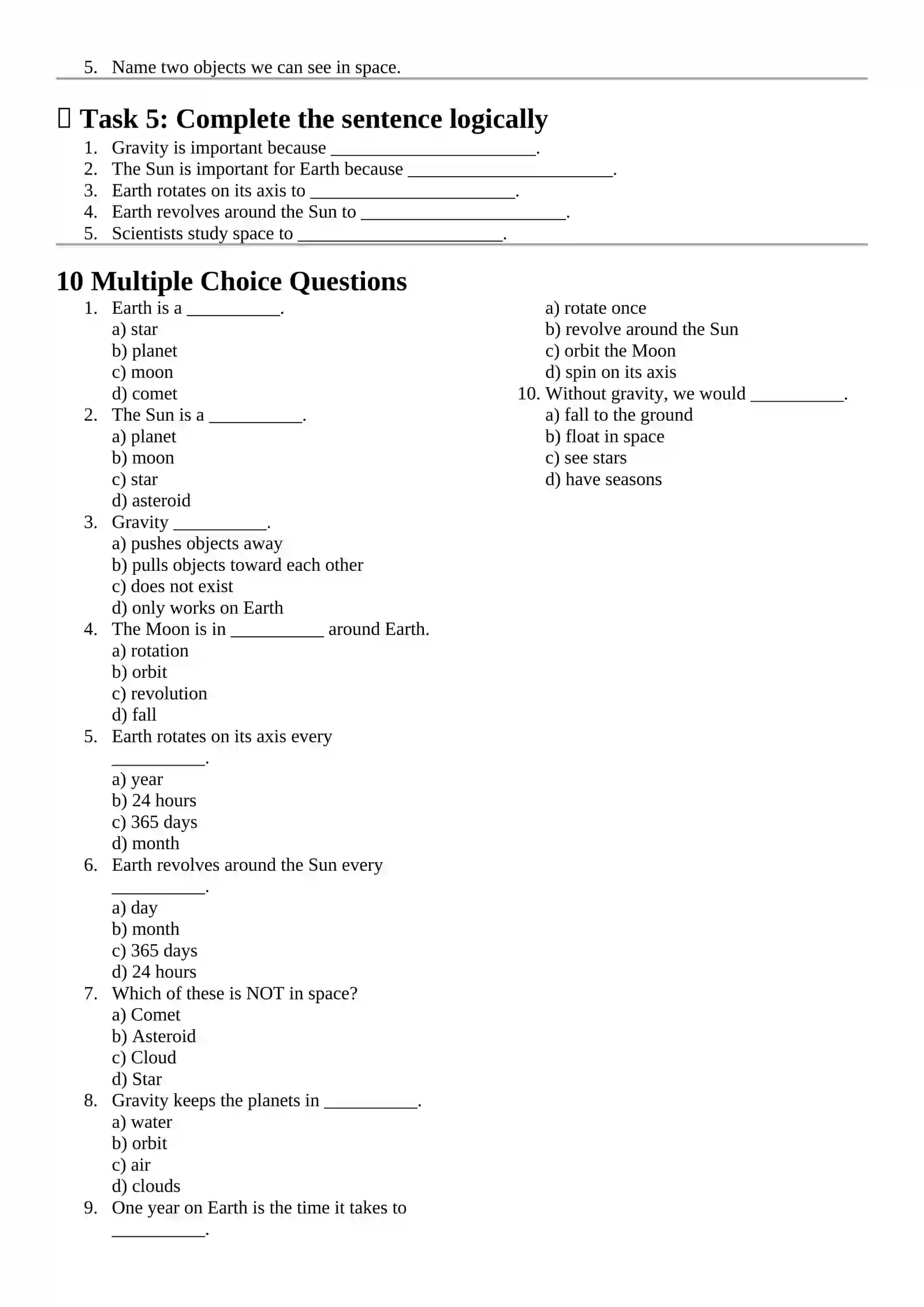 Earth, Space, and Gravity (A2 Level) 2