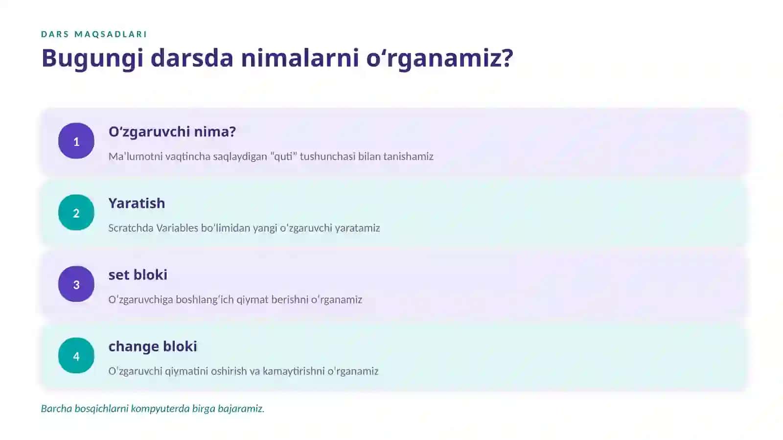 O'zgaruvchilar va ularni boshqarish 2