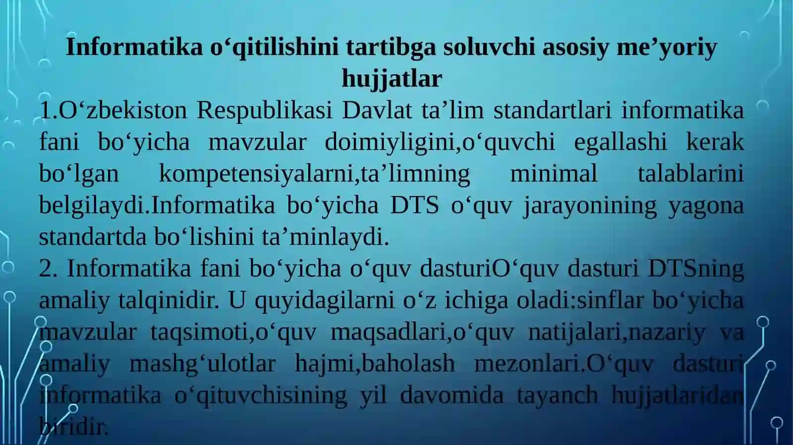O‘qitishning me’yoriy hujjatlari bilan tanishish 2