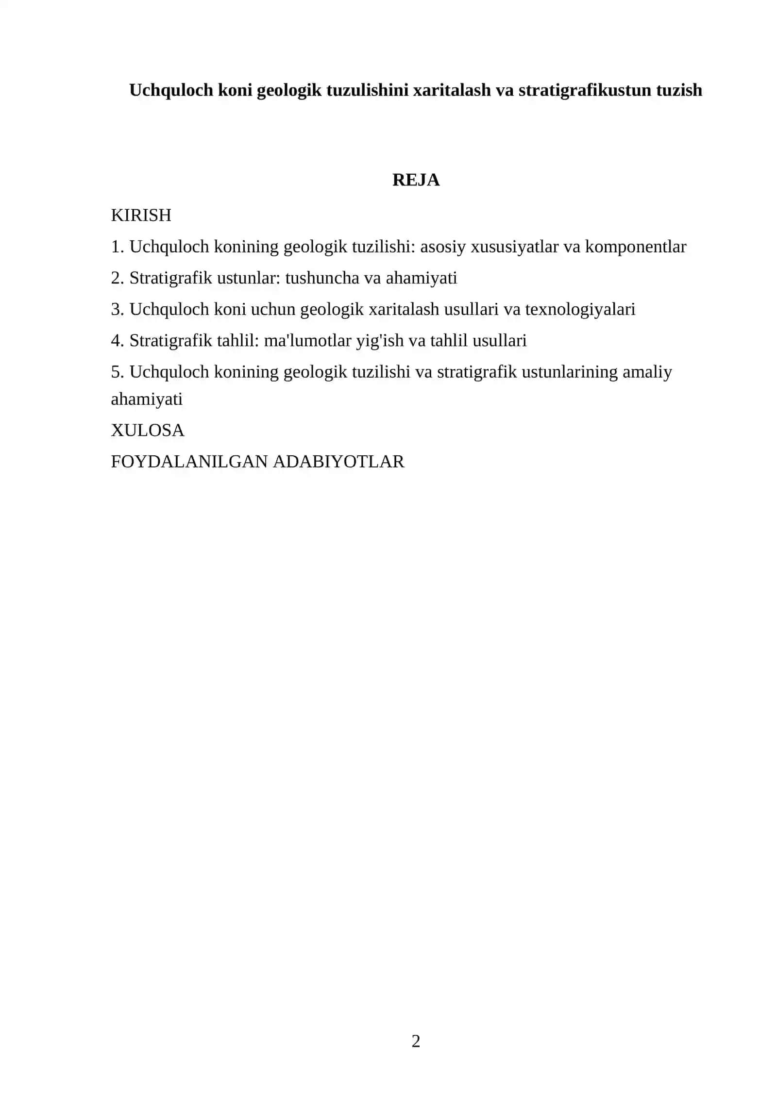 Uchquloch koni geologik tuzulishini xaritalash va stratigrafikustun tuzish 2