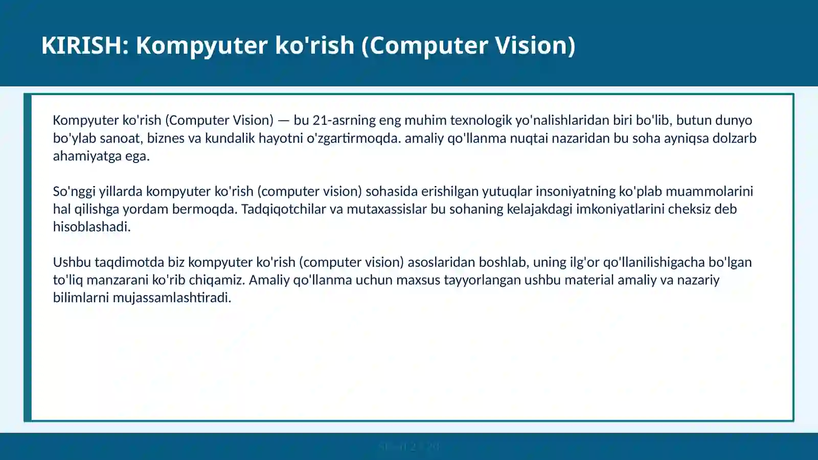 KOMPYUTER KO'RISH (COMPUTER VISION) 2