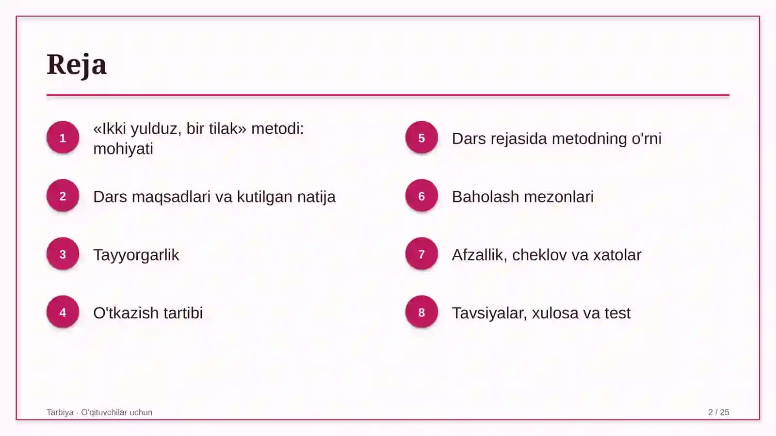 tarbiya darslarida ikki yulduz bir tilak metodidan foydalanish 5102 2