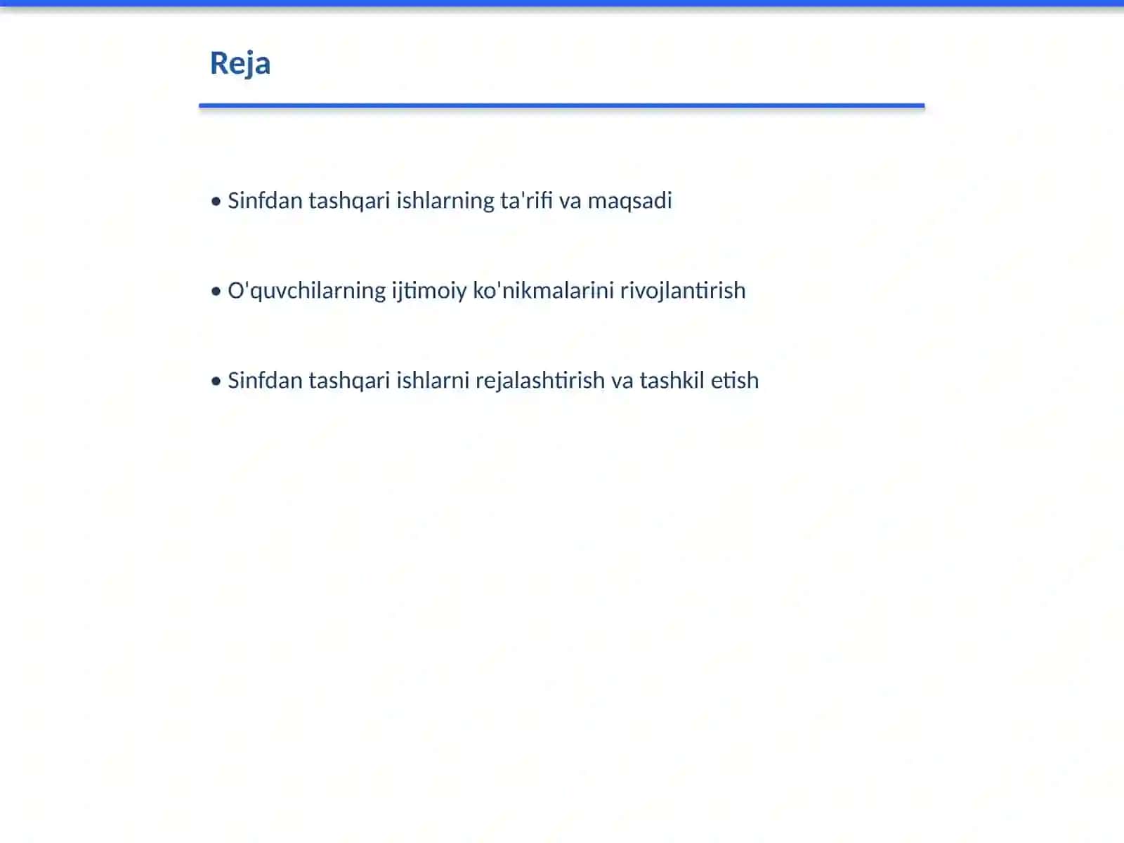 Sinfdan tashqari ishlarni tashkil etishning maqsadi va vazifasini oʻrganish 2