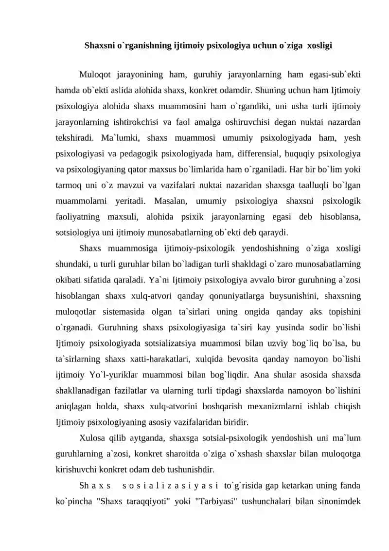 Shaxsni o`rganishning ijtimoiy psixologiyasi 2