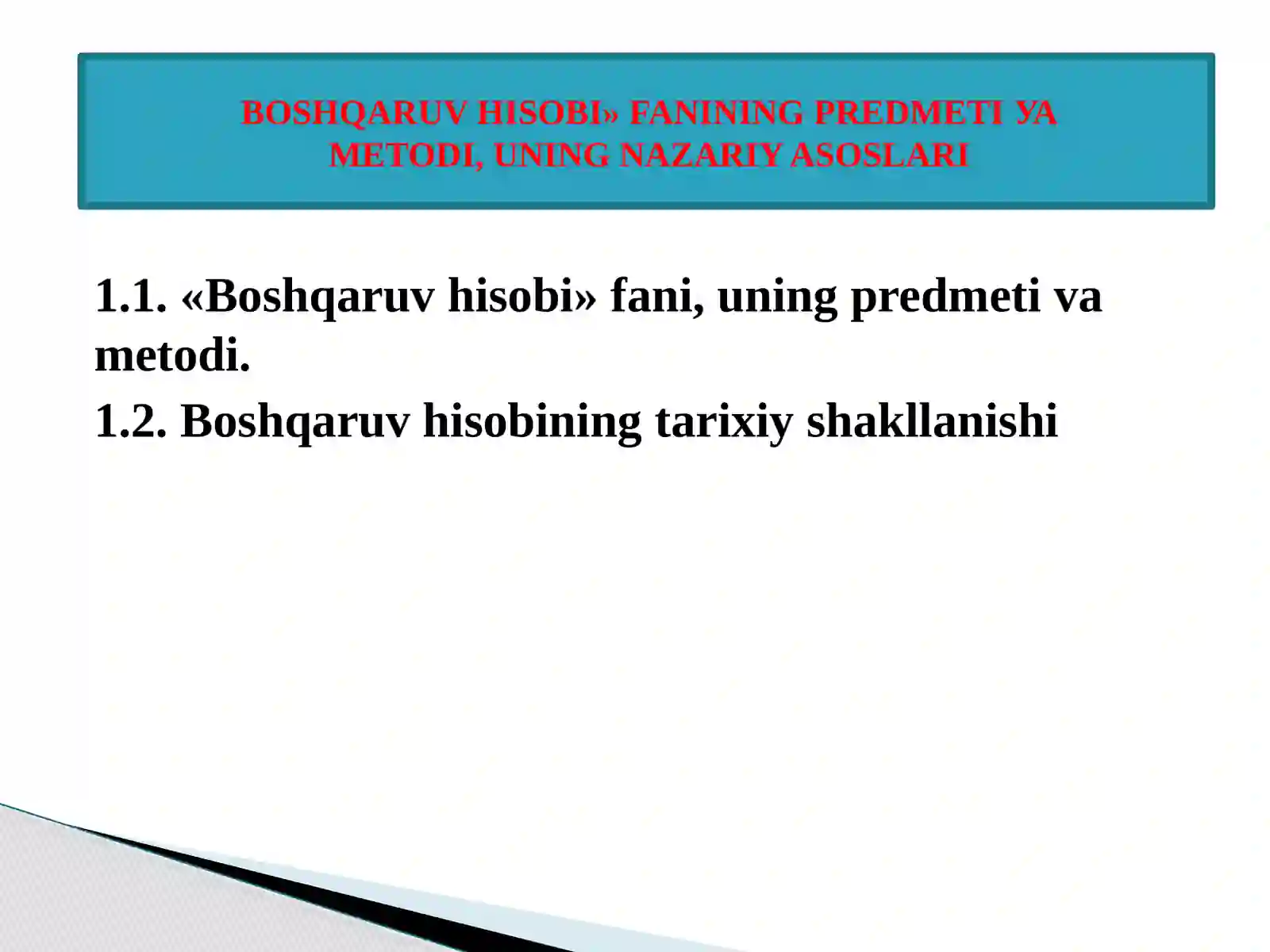 Boshqaruv hisobi 2