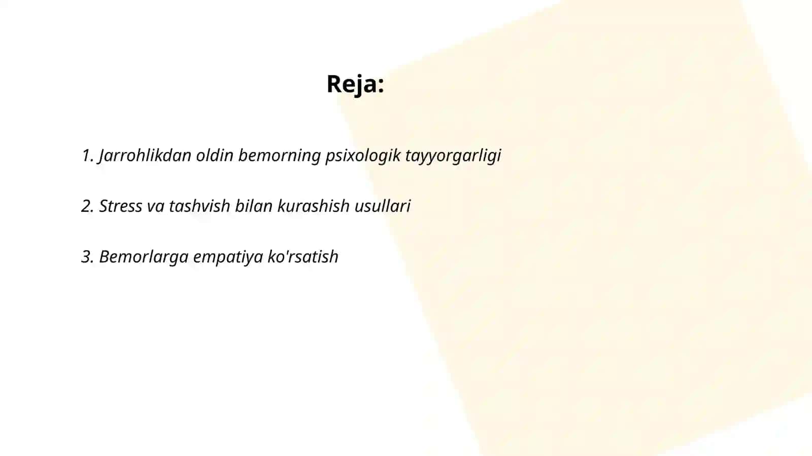 Jarrohlik kasalliklarida bemorlar bilan munosabatta bo'lish psihalogiyasi 2