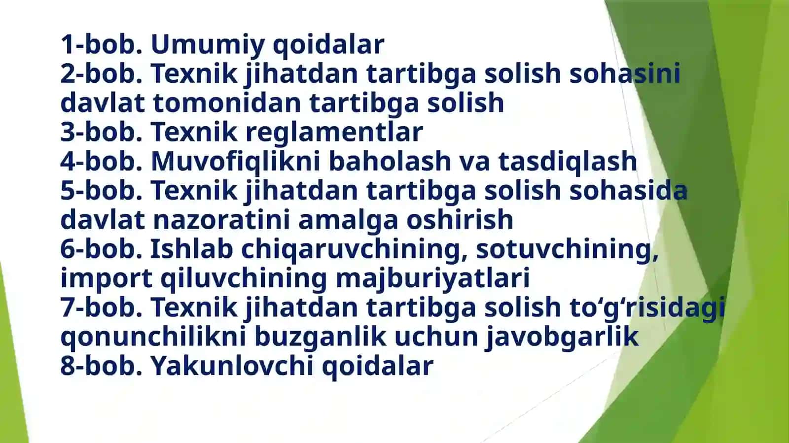 O’zbekiston Respublikasining texnik jixatdan tartibga solish qonuni 2