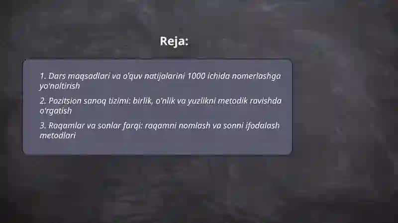 1000 ichida va ko'p xonali nomanfiy butun sonlarni nomerlashga o'rgatish metodikasi 2