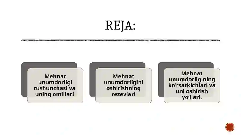Mehnat unumdorligi va uni oshirish omillari va ko'rsatkichlari 2