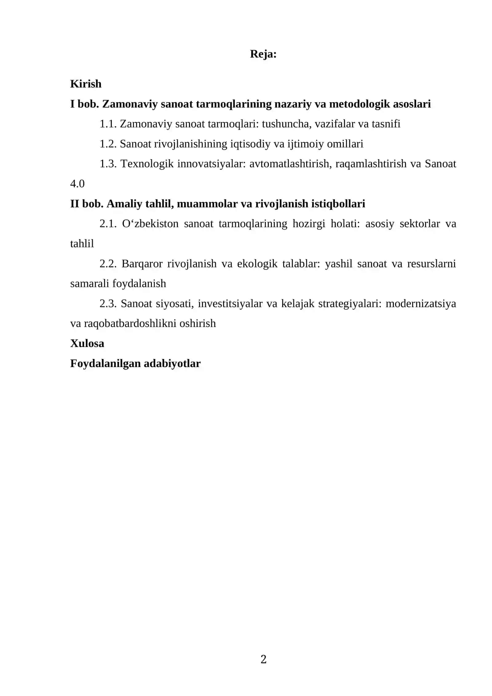 Zamonaviy Sanoat Tarmoqlarning Rivojlanishi Kurs Ishi 2