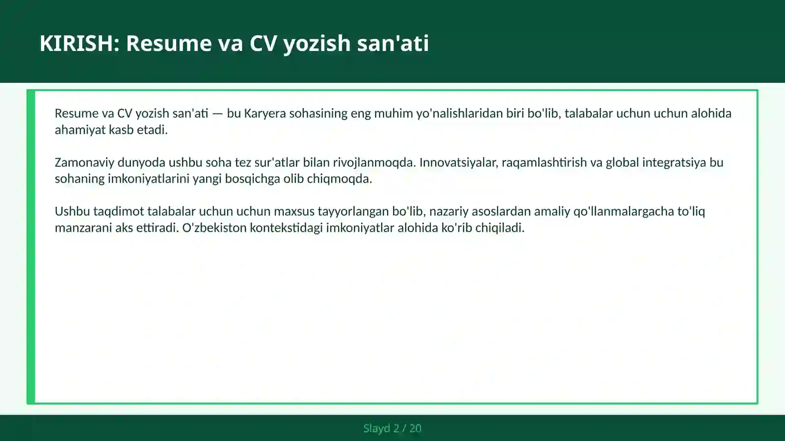 Resume va CV yozish san'ati 2