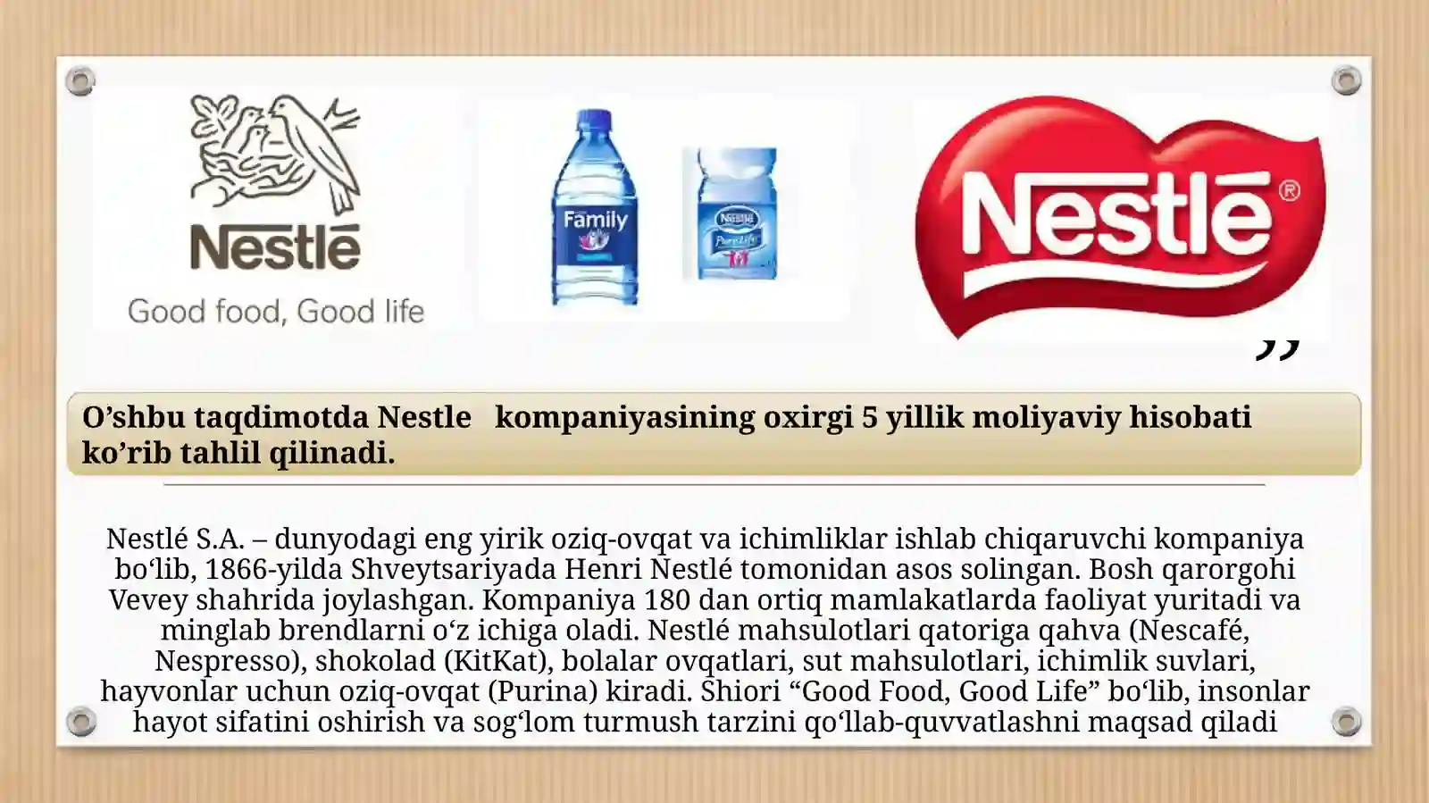 Nestle   kompaniyasining oxirgi 5 yillik moliyaviy hisobati 2