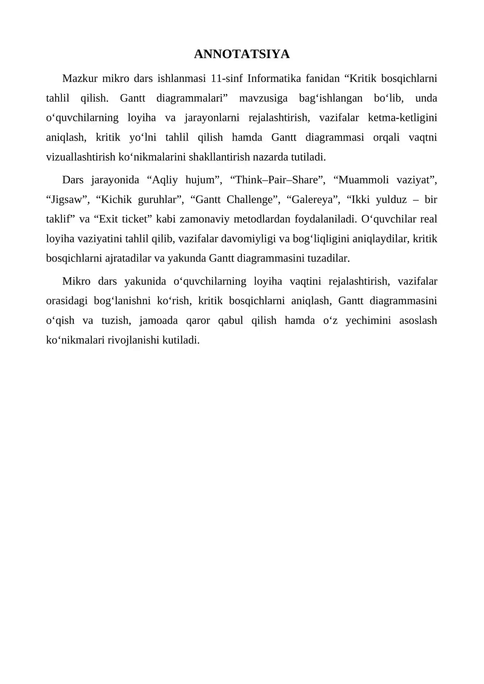 Kritik bosqichlarni tahlil qilish. Gantt diagrammalari 2