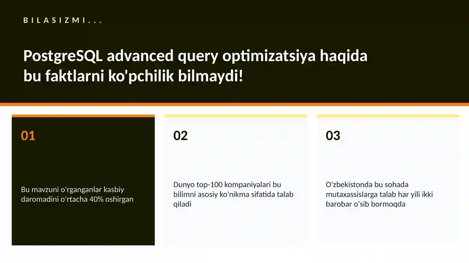 PostgreSQL advanced query optimizatsiya 2