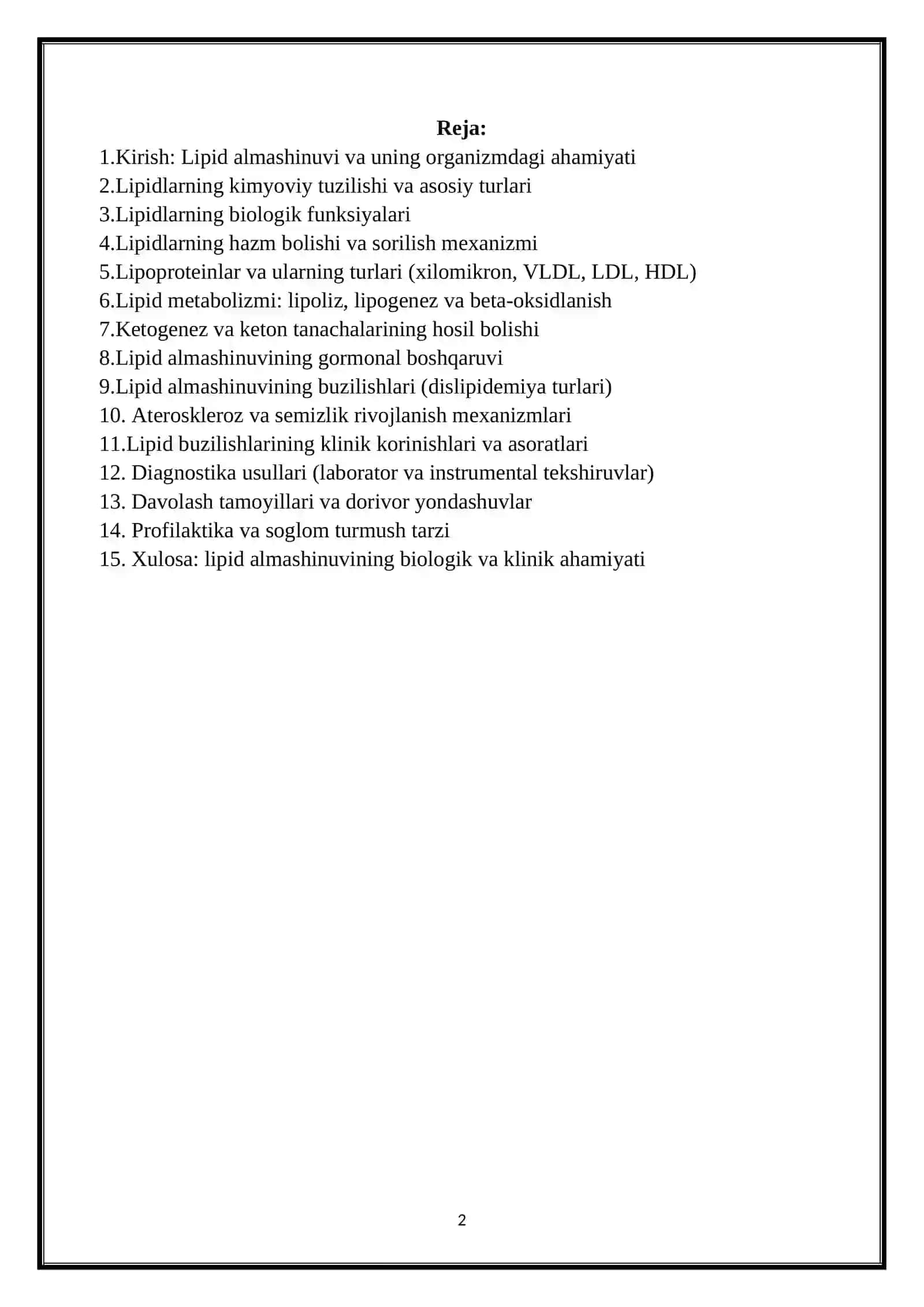 "Lipid almashinuvining buzilishi” 2