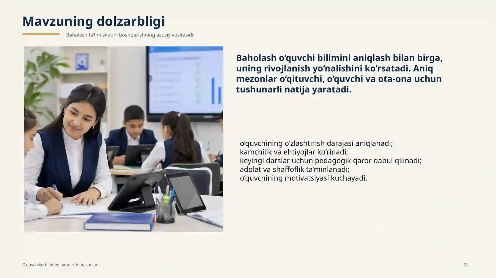 O‘QUVCHILAR BILIMINI BAHOLASH MEZONLARI 2