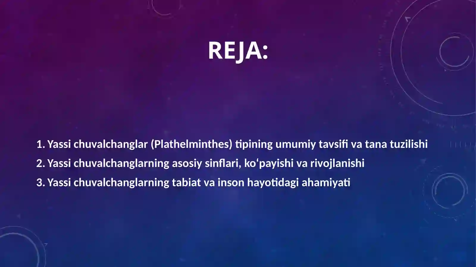 Yassi chuvalchanglar (Plathelminthes) tipi 2
