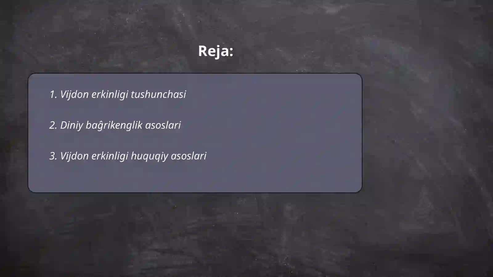 Vijdon erkinligi va diniy baĝrikenglik 2