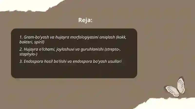 Mikroorganizmlarni turlarini aniqlashda morfologik, kultural va fiziologik xususiyatlardan foydalanish 2