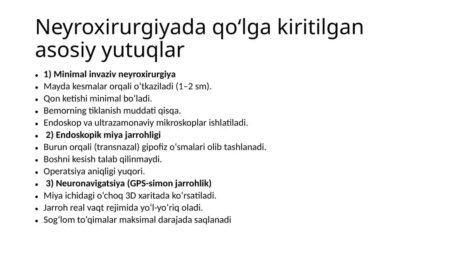 Neyroxirurgiyada qo‘lga kiritilgan asosiy yutuqlar 2