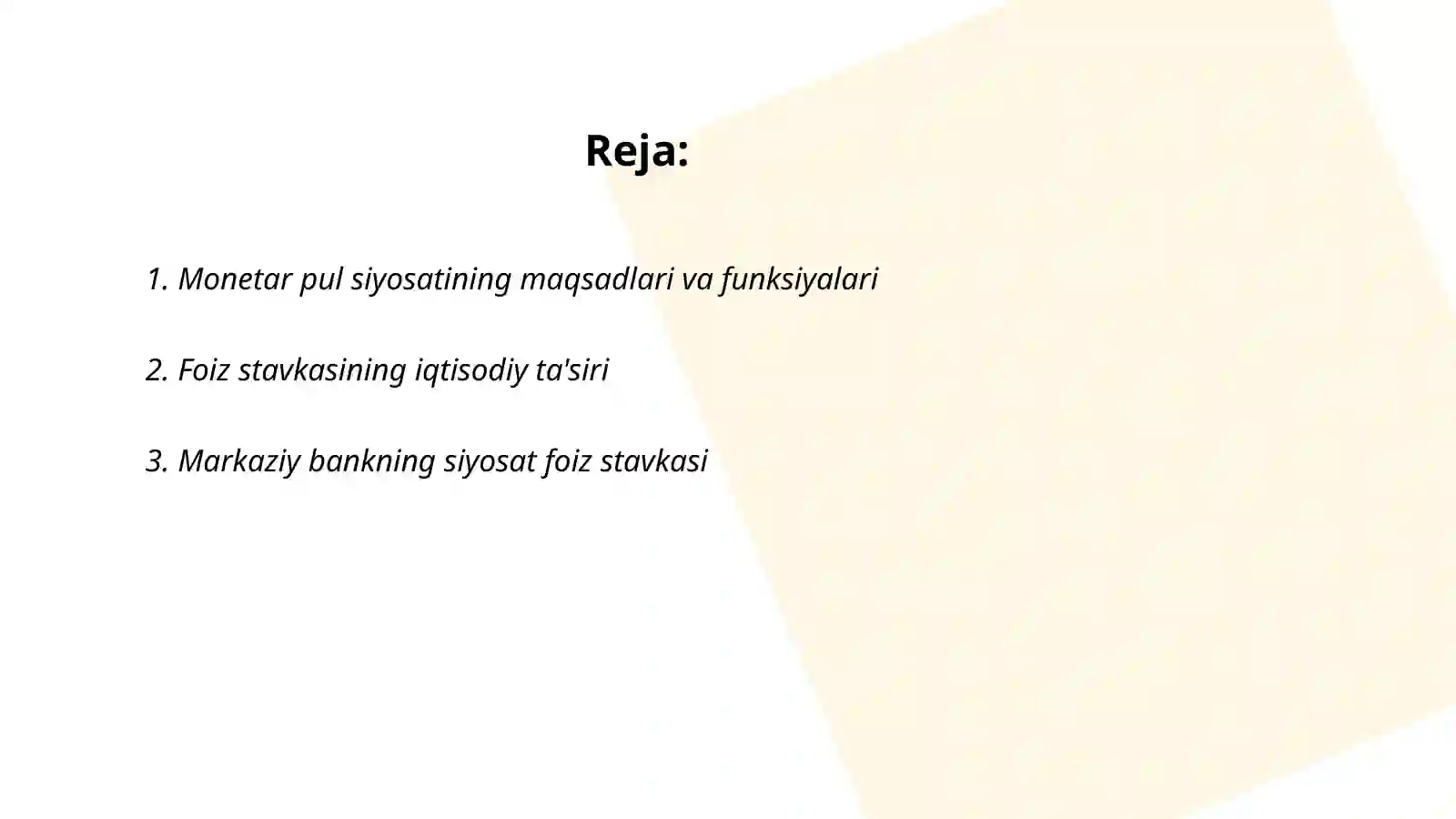 Monetar pul siyosat va foiz stavkasi 2