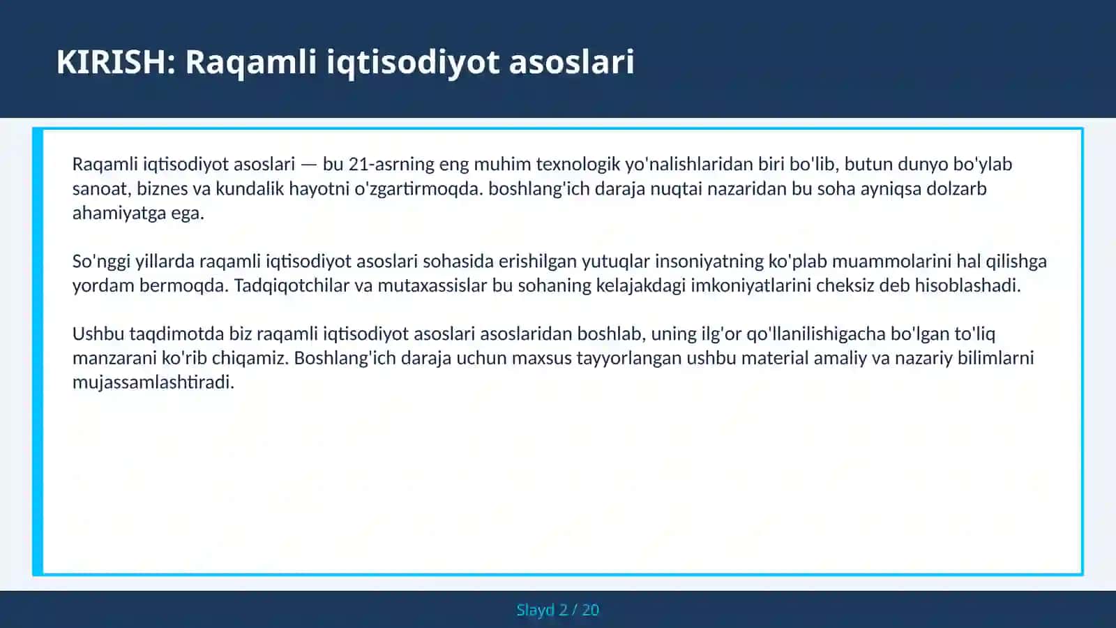 RAQAMLI IQTISODIYOT ASOSLARI 2