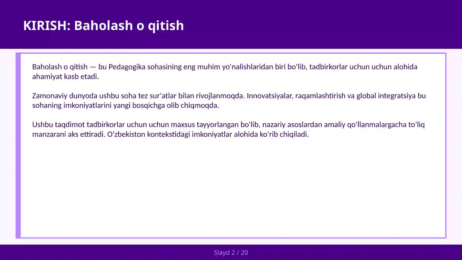 Baholash o qitish 2