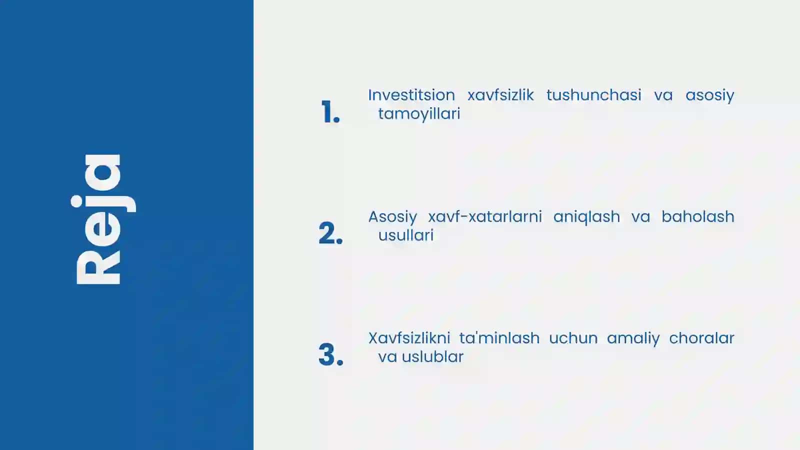 Xavfsizlikni ta'minlash investitsiyalari 2