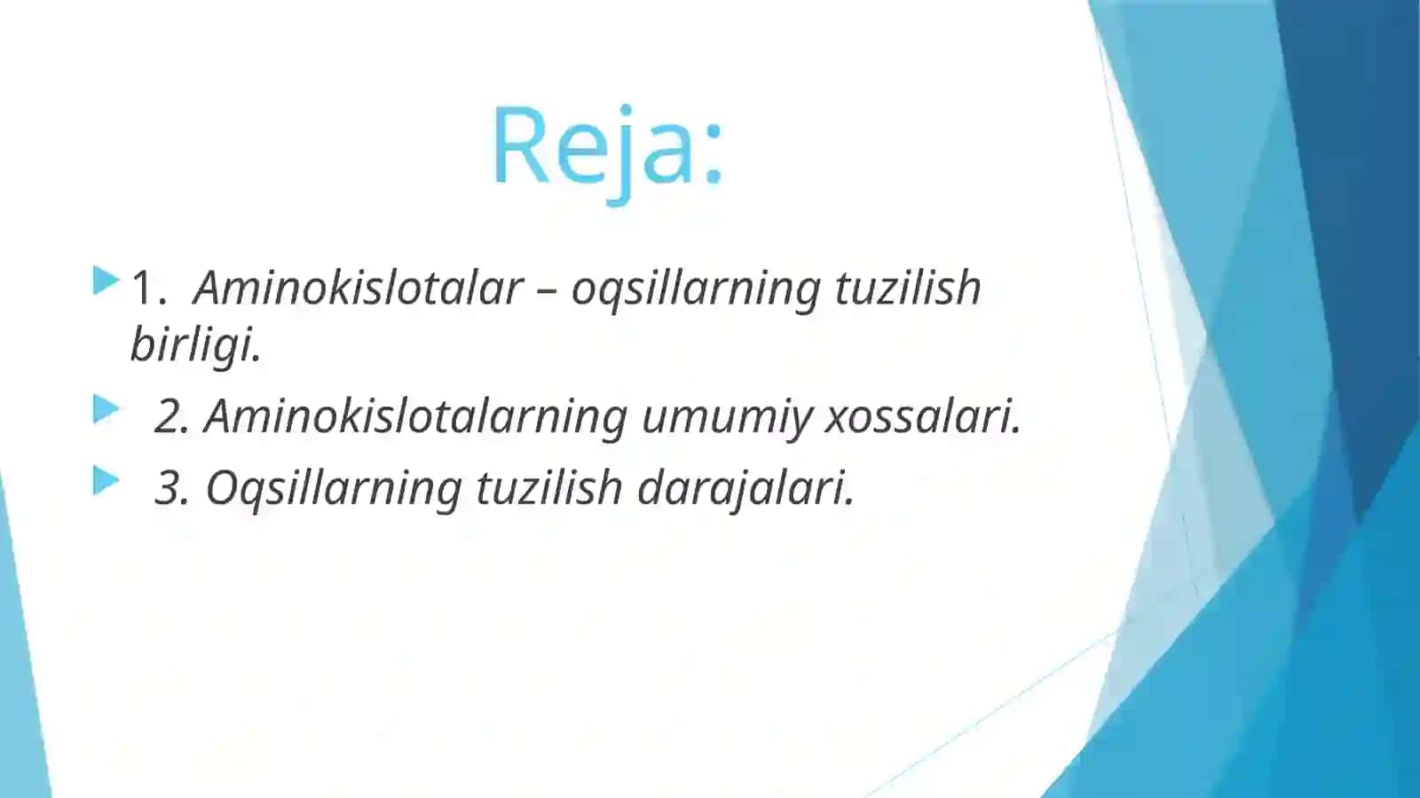 Aminokislota va oqsillarning kimyoviy va tibbiy biologik xossalari 2