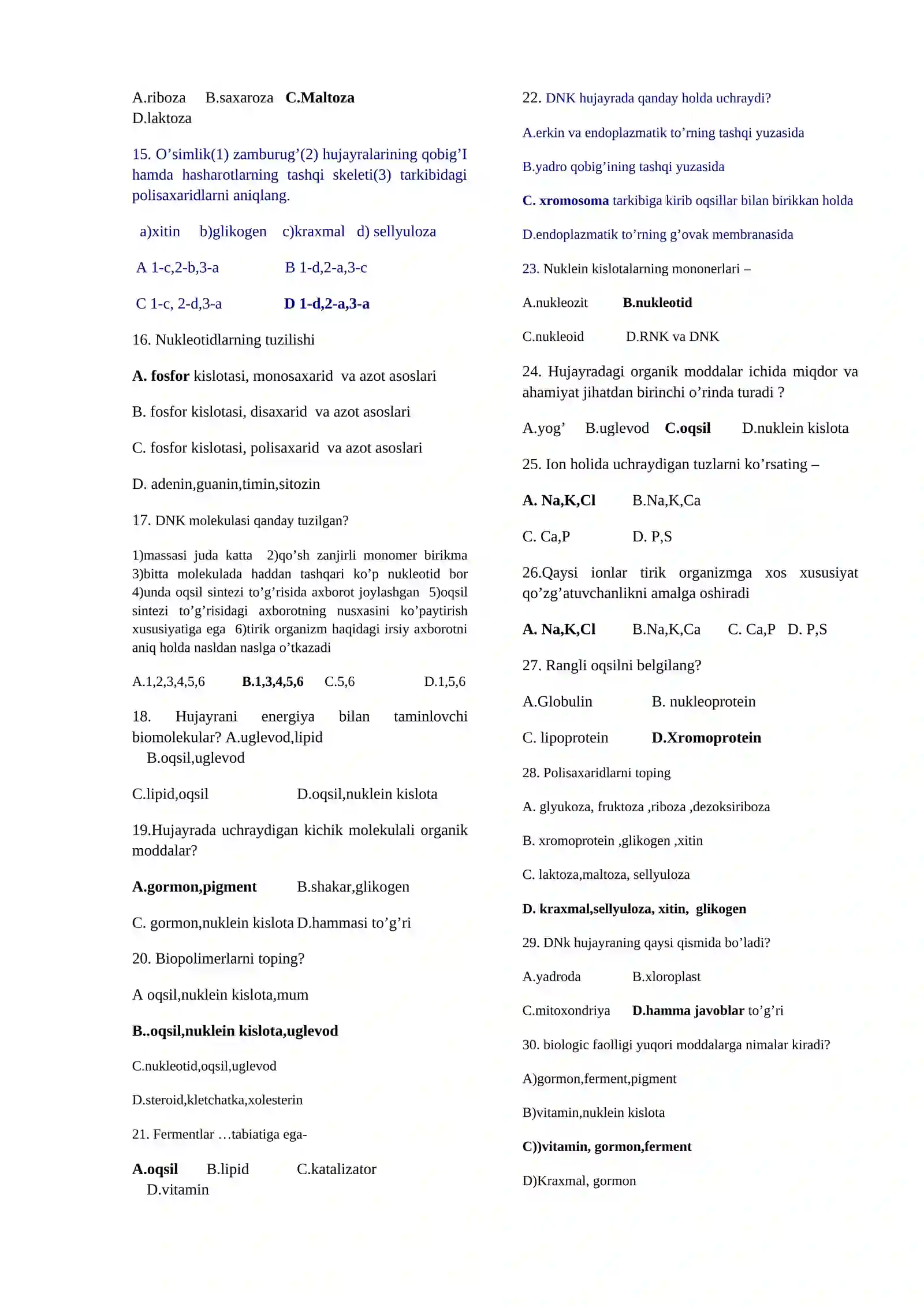 Moddalar almashinuvi 30talik test 2