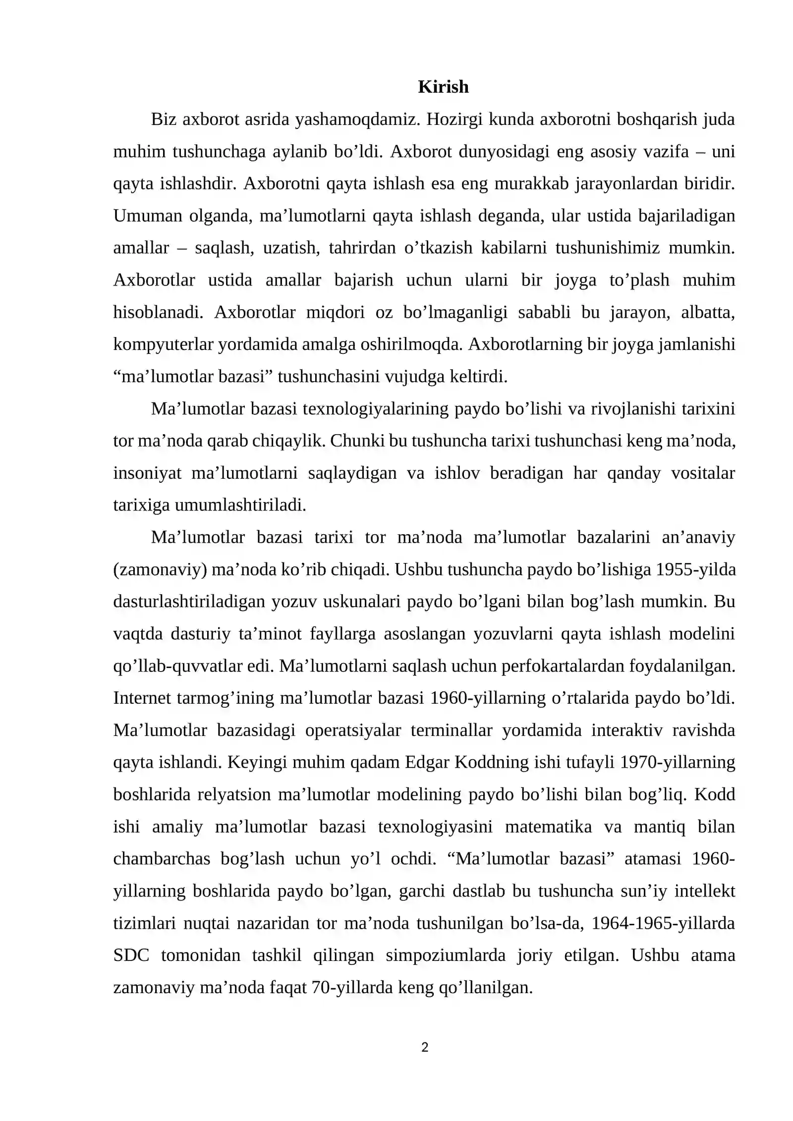 MA’LUMOTLAR BAZASI TEXNOLOGIYALARI FANIDAN “Xalq Ta`lim bo`limi” ma`lumotlar bazasini loyihalashtirish mavzusida KURS ISHI 2
