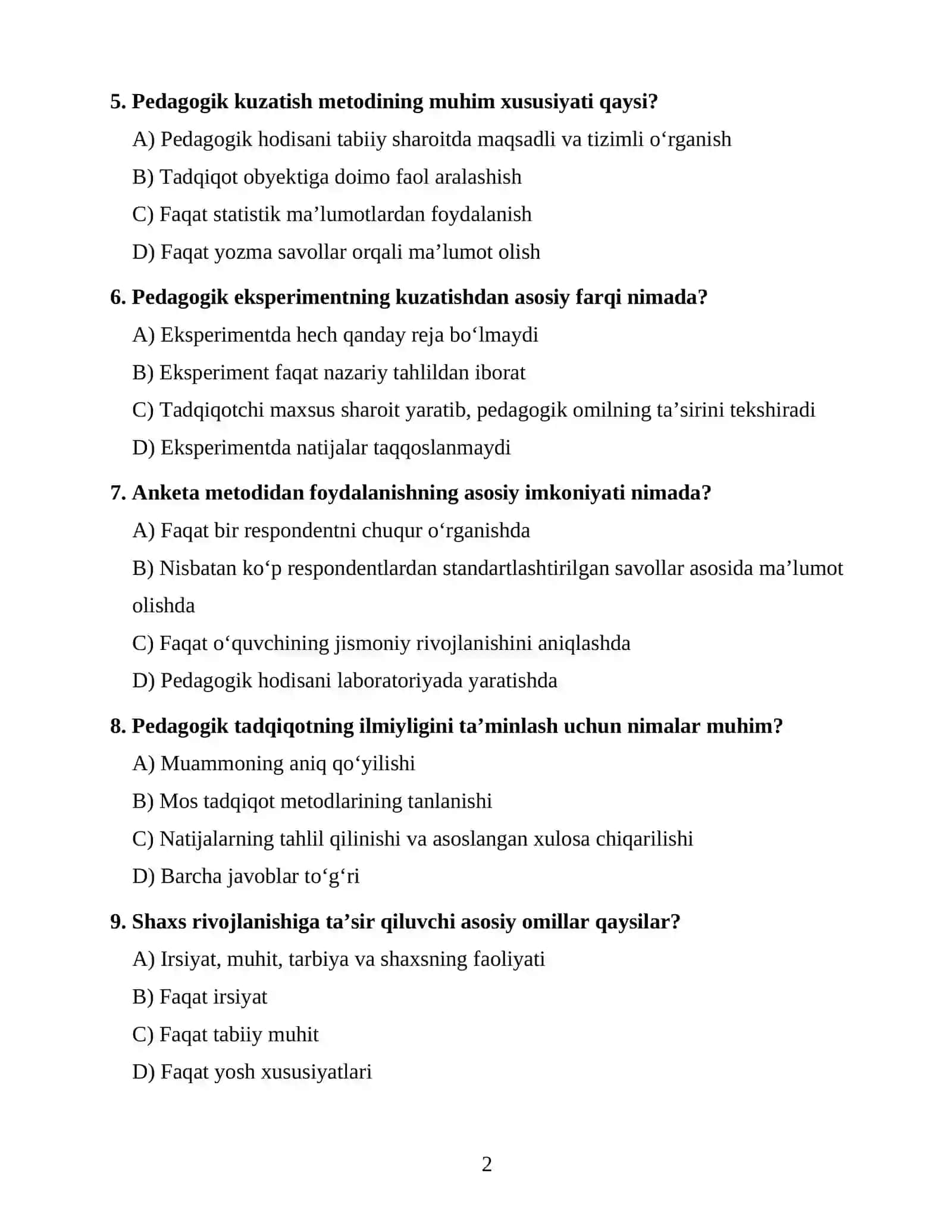 Pedagogika Fanidan 100 ta Test 2