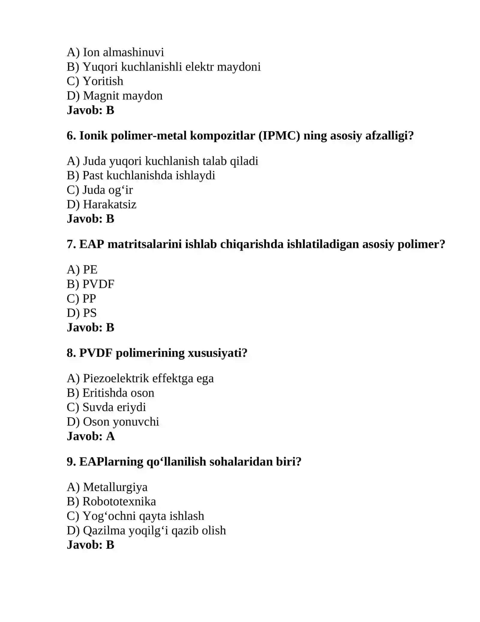 Elektroaktiv polimer matritsalari- xususiyatlari, xossalari va qo'llanilish sohalari 2