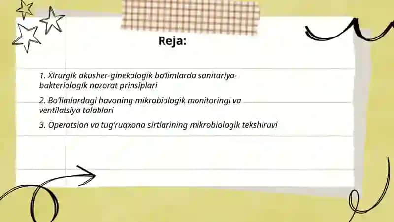 Xirurgik akusher-ginekologik boʻlimlarda sanitariya-bakteriologik nazorat prinsiplari 2
