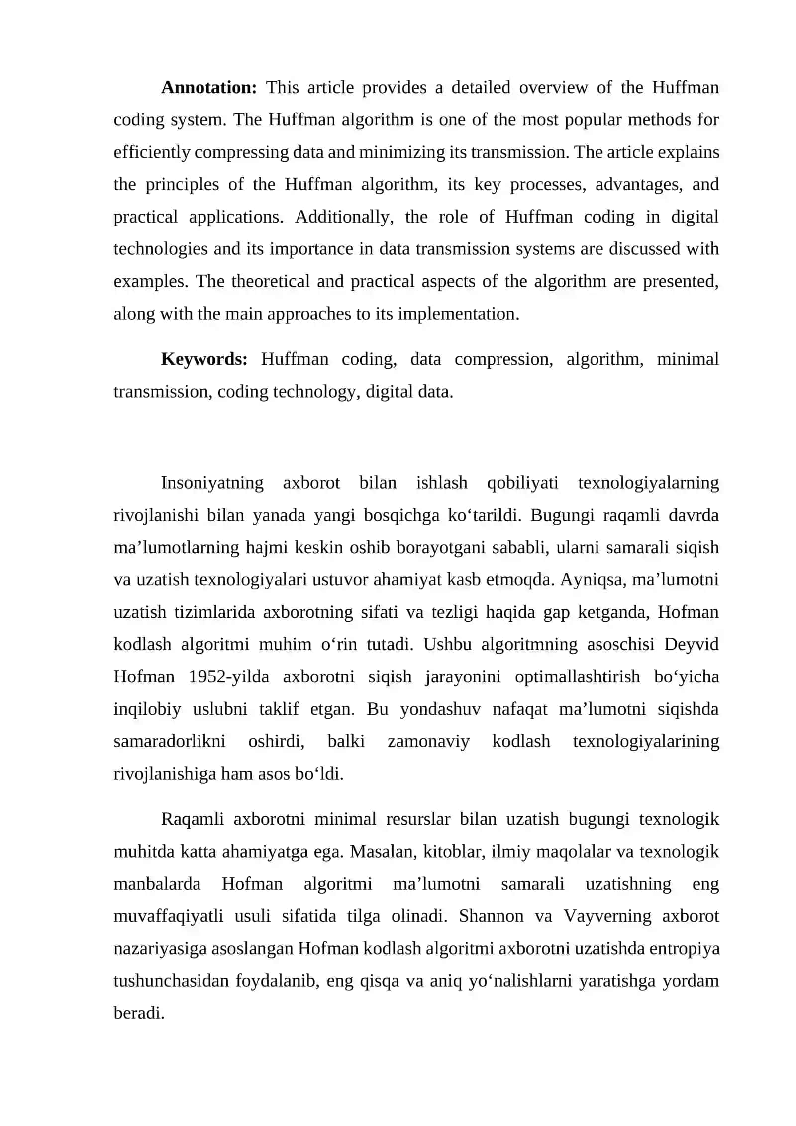 Hofman Kodlash: Ma'lumotlarni Minimal Uzatish Yechimi 2