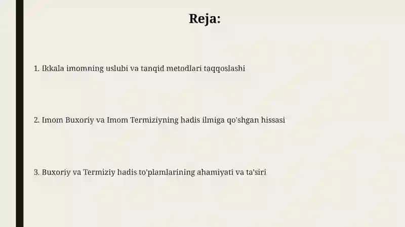 Imom Buxoriy va Imom Termiziyning hadis ilmiga qòshgan hissalarini qiyosiy tahlili 2
