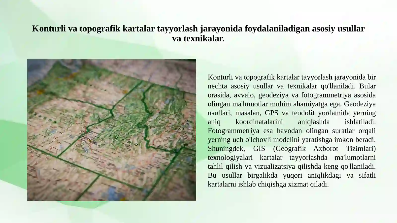 Konturli va topografik kartalar tayyorlash jarayonida foydalaniladigan texnologik sxema 2