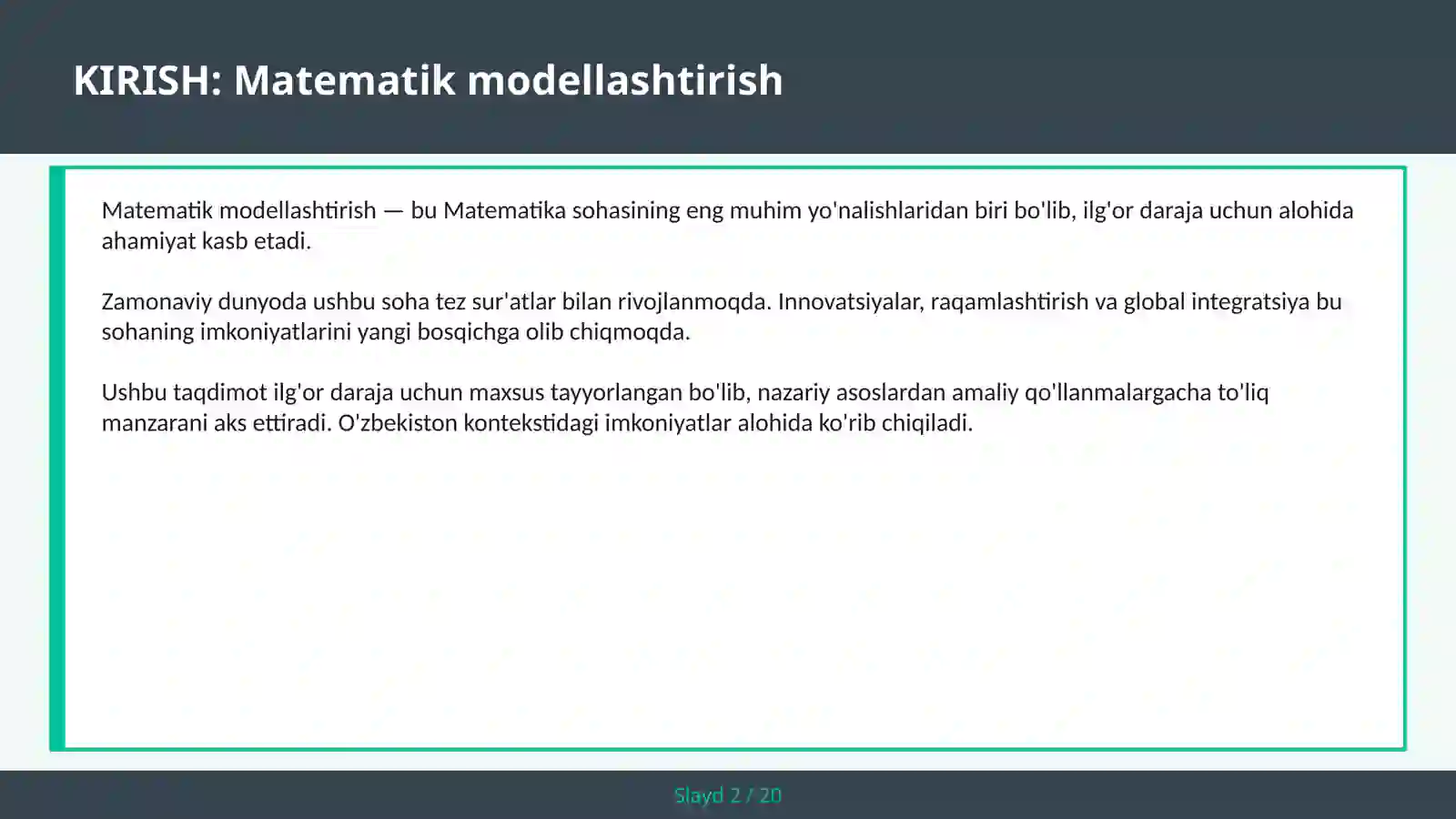 Matematik Modellashtirish 2