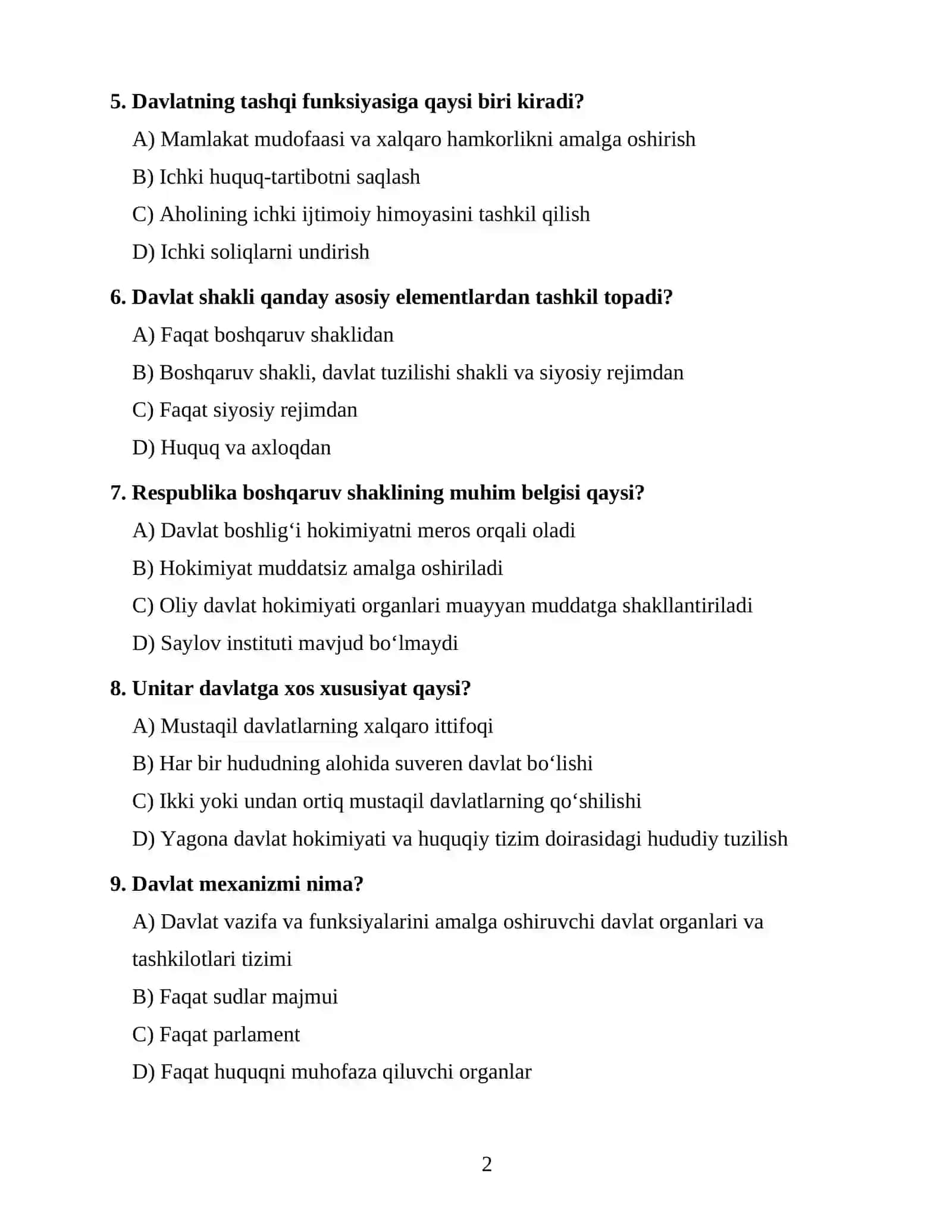 HUQUQSHUNOSLIK FANIDAN OTM 1-KURS UCHUN 100 TA TEST 2