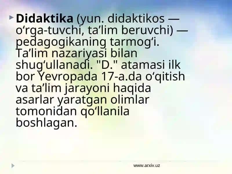 Didaktika –ta’lim nazariyasi sifatida 2