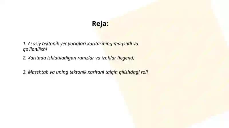 Asosiy tektonik yer yoriqlari xaritasi bilan ishlash 2