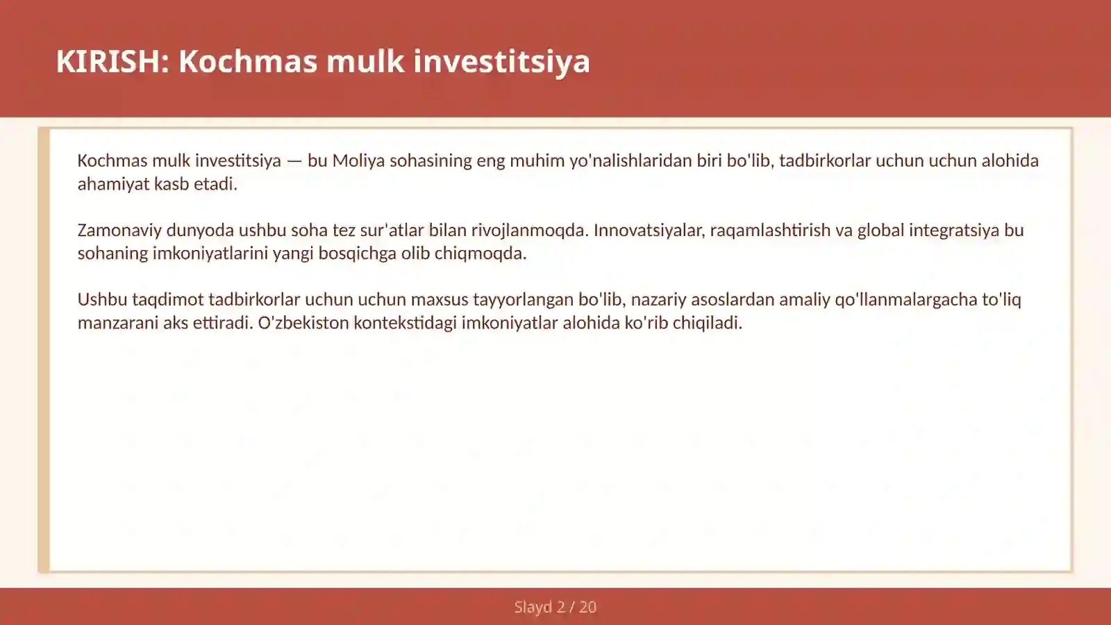KOCHMAS MULK INVESTITSIYA 2