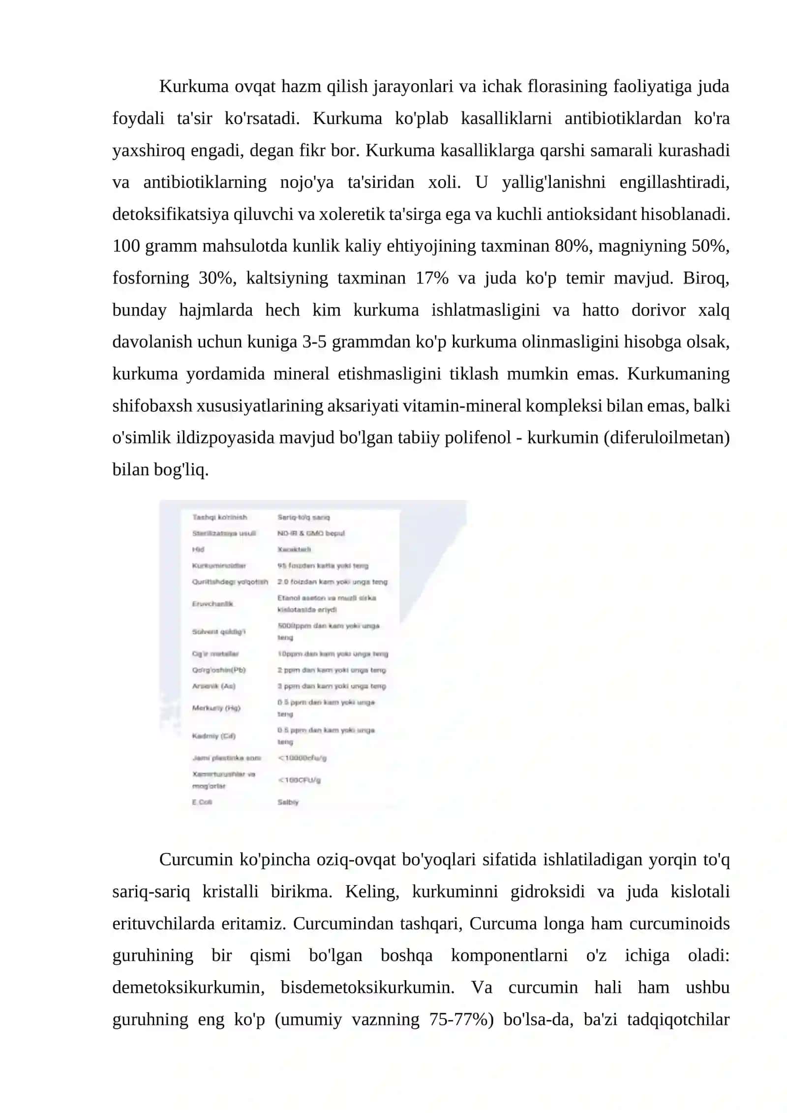 Kurkumaning kimyoviy tarkibi va biologik faoliyati 2