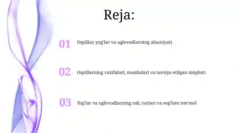 Oqsillar, yog'lar va uglevadarodlarning ahamiyati 2