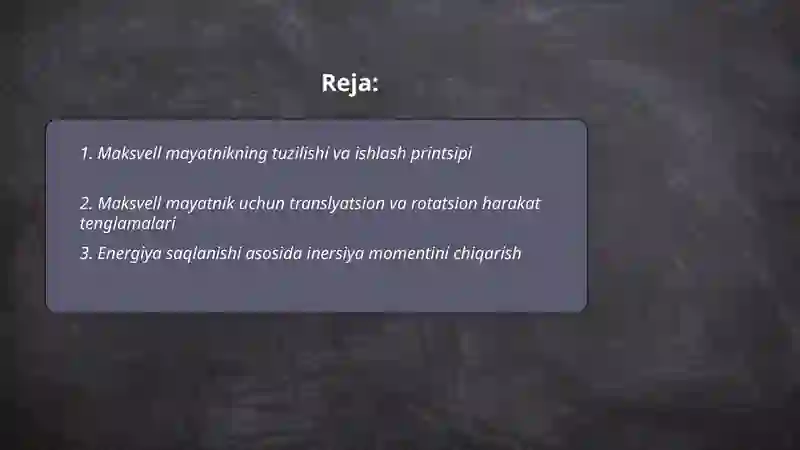 Maksvell mayatnik yordamida qattiq jismning inersiya momentini aniqlash 2