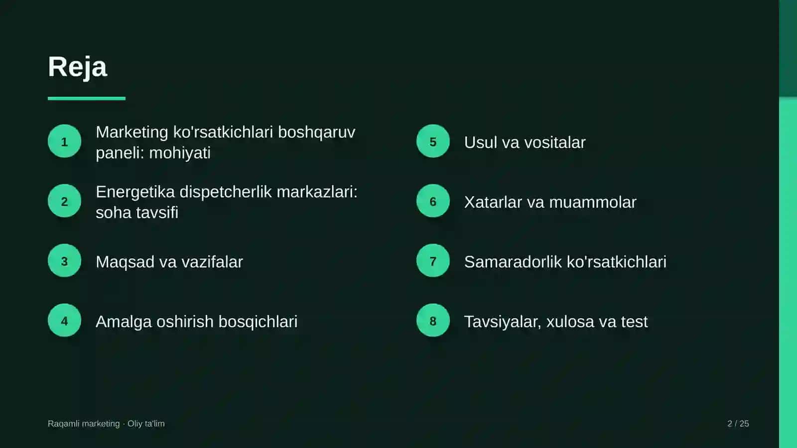energetika dispetcherlik markazlarida marketing ko'rsatkichlari boshqaruv panelini yaratish 4052 2