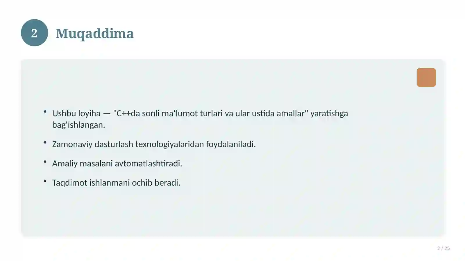 C++da sonli ma’lumot turlari va ular ustida amallar 2