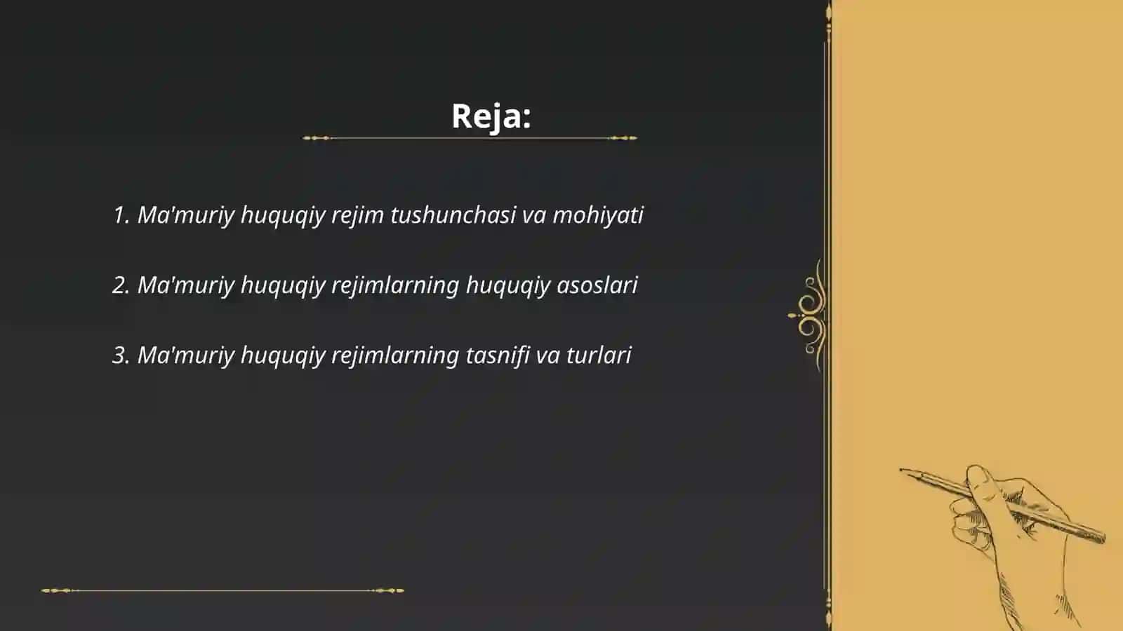 Ma'muriy huquqiy rejimlar tushunchasi, mazmuni va turlari. Ruxsat berish tizimi 2