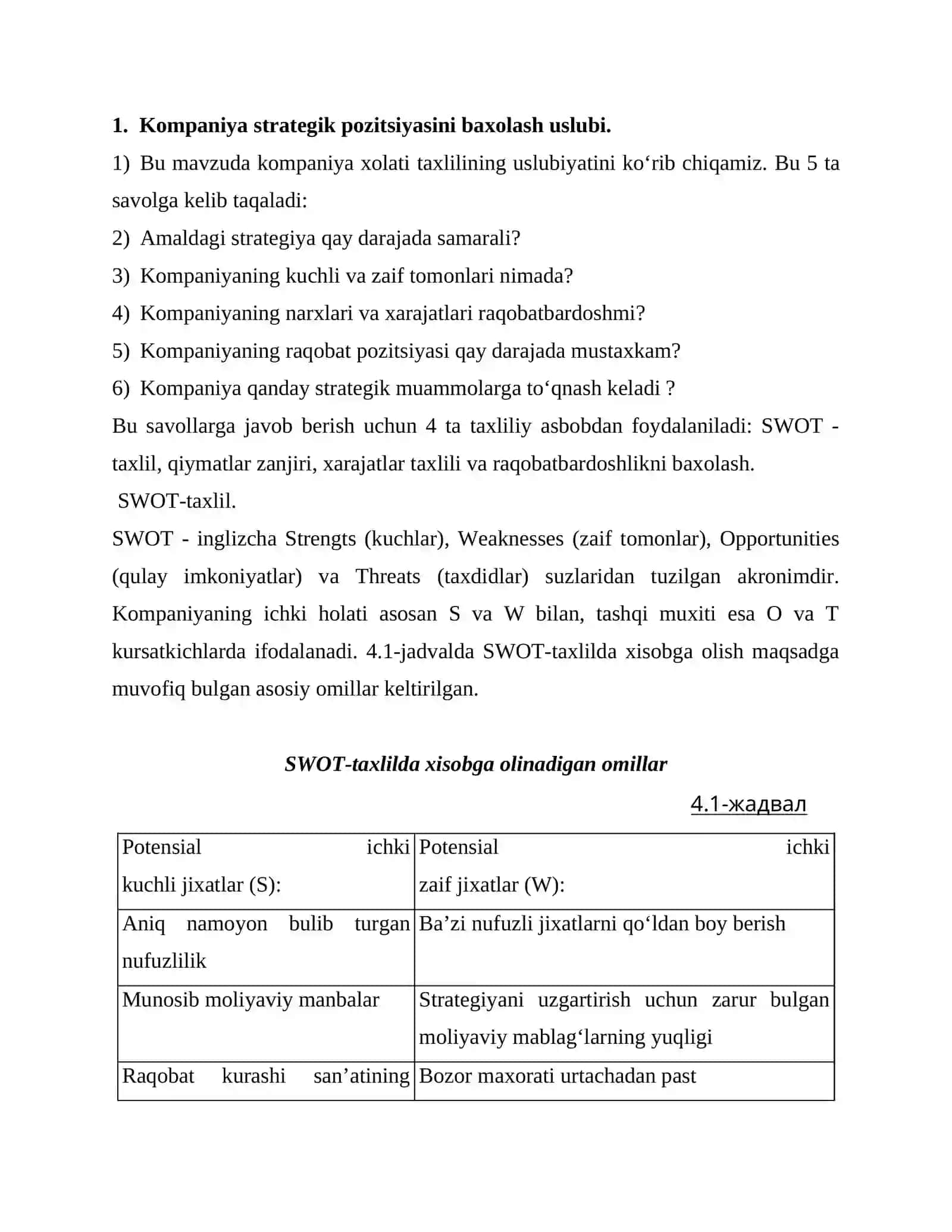 Kompaniya strategik pozitsiyasini baxolash uslubi 2