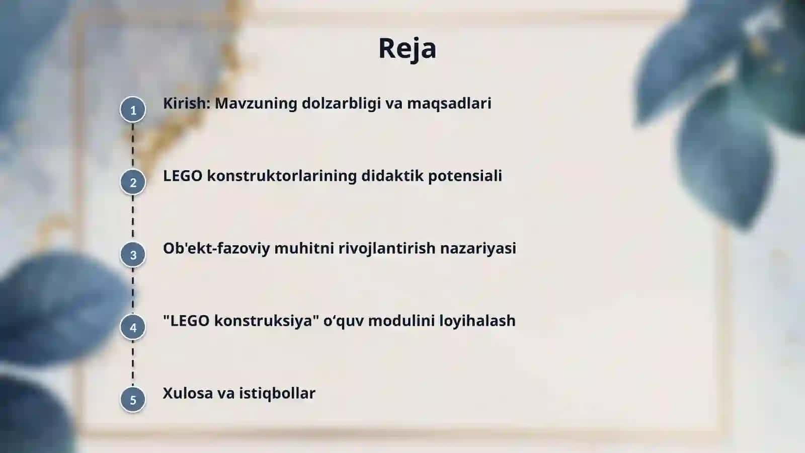 Obʼekt-fazoviy muhitini rivojlantirish " LEGO konstruksiya"  oʻquv moduliga 2